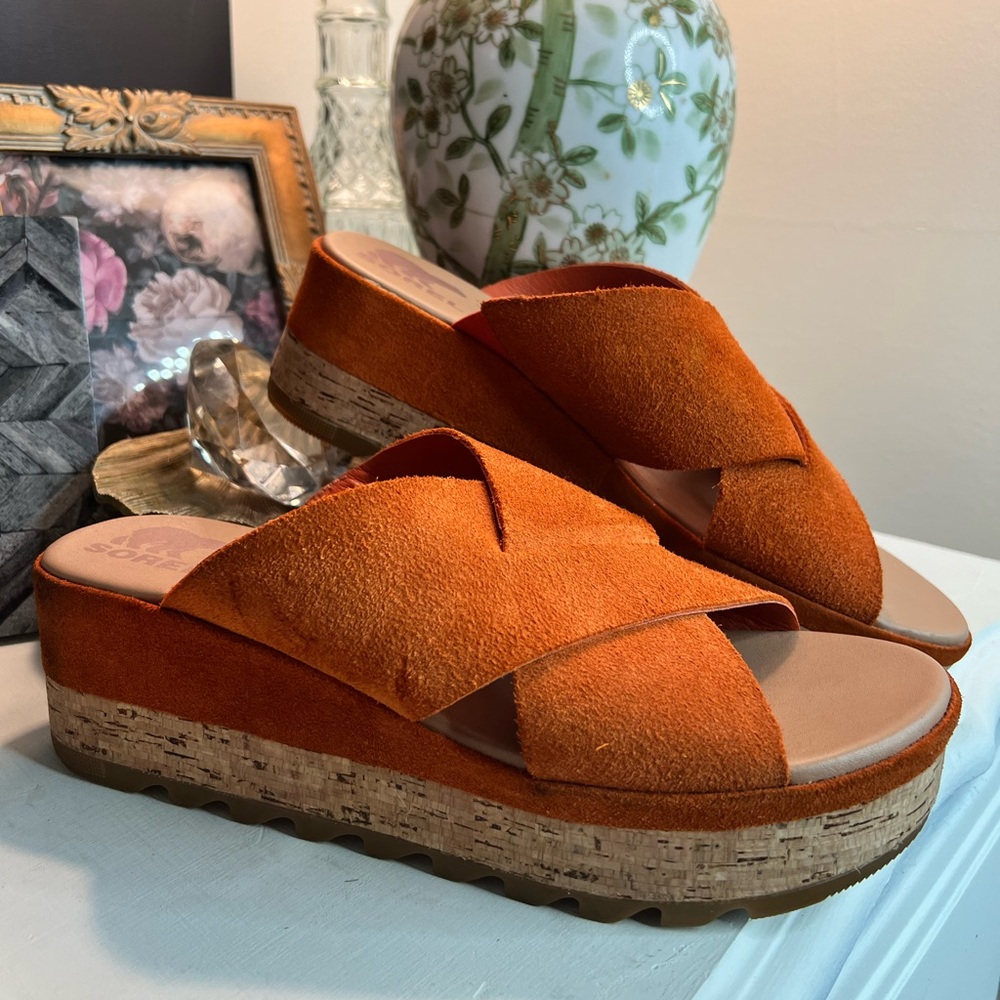 Orange Suede Platform Slide Sandals - Women